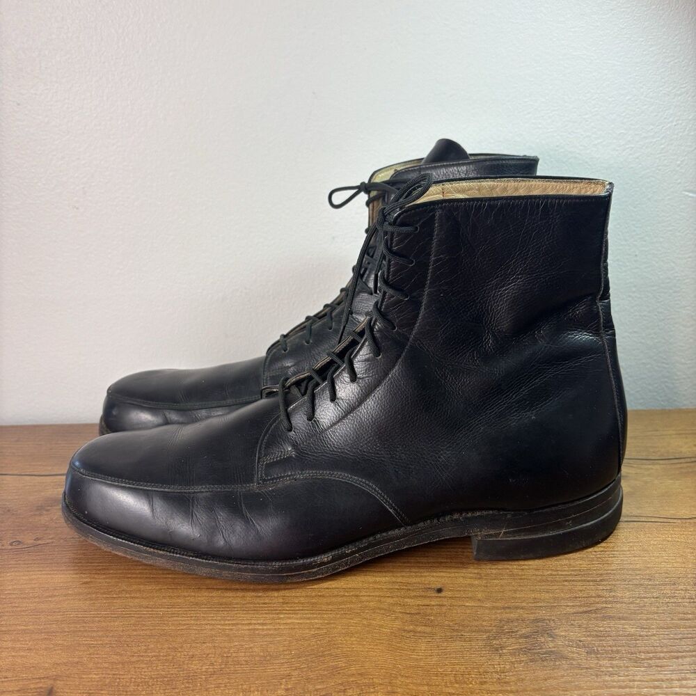Vintage E Vogel Custom Bespoke Mens Black Leather Ankle Boots Sz 10 10.5 D USA - Picture 2 of 14